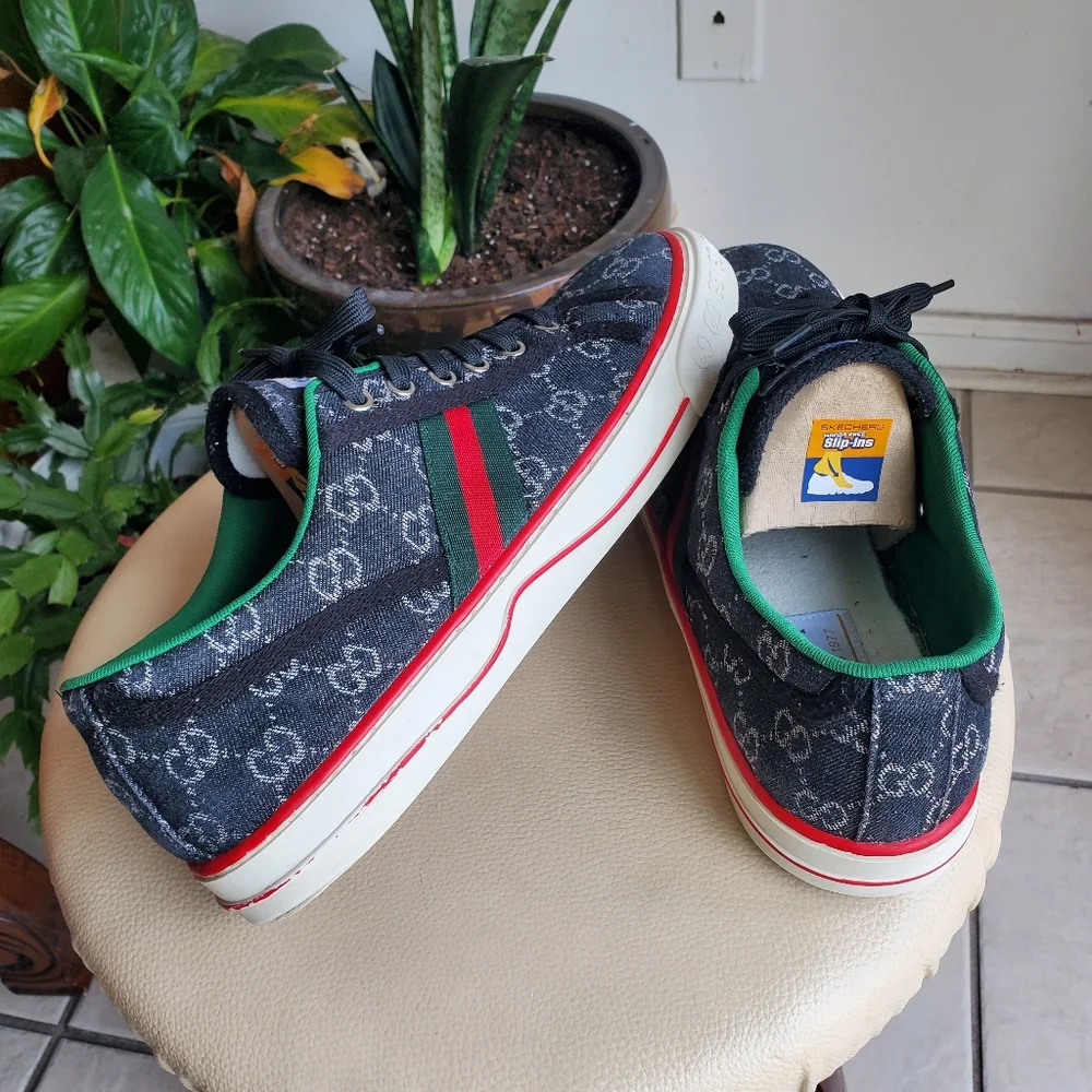 Gucci  Gray Sneakers with Red and Green Accents